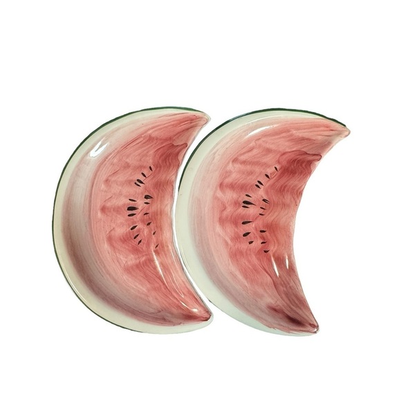 Watermelon Wedge Hand Paint Ceramic Serving Dish Plate 8.5” Made in Italy 2 PC - Picture 4 of 11